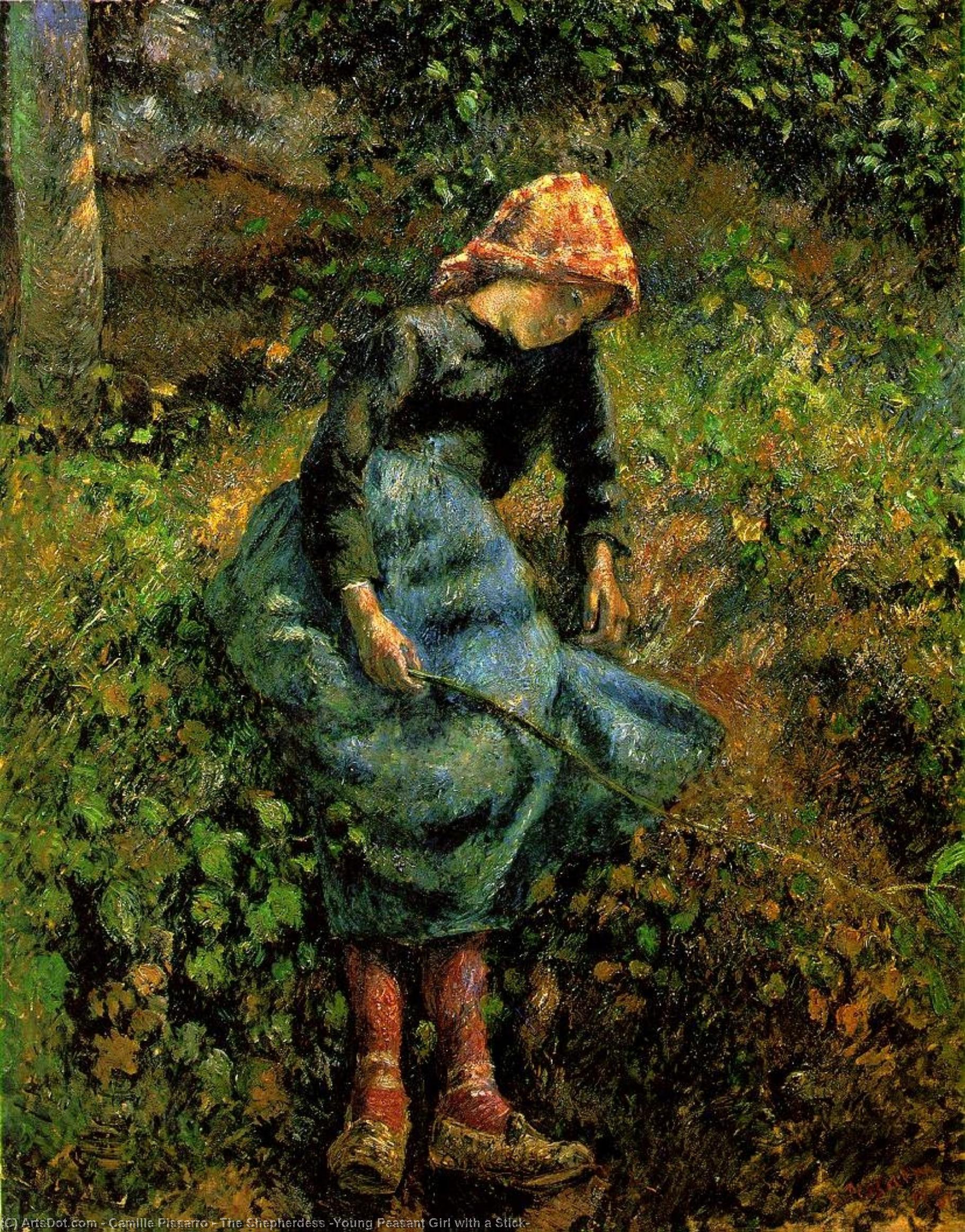 Wikoo.org - موسوعة الفنون الجميلة - اللوحة، العمل الفني Camille Pissarro - The Shepherdess (Young Peasant Girl with a Stick)