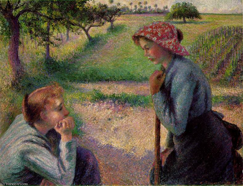 Wikioo.org - The Encyclopedia of Fine Arts - Painting, Artwork by Camille Pissarro - Two young peasant women
