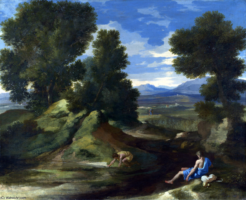 Wikioo.org - The Encyclopedia of Fine Arts - Painting, Artwork by Nicolas Poussin - Landscape with a Man scooping Water from a Stream