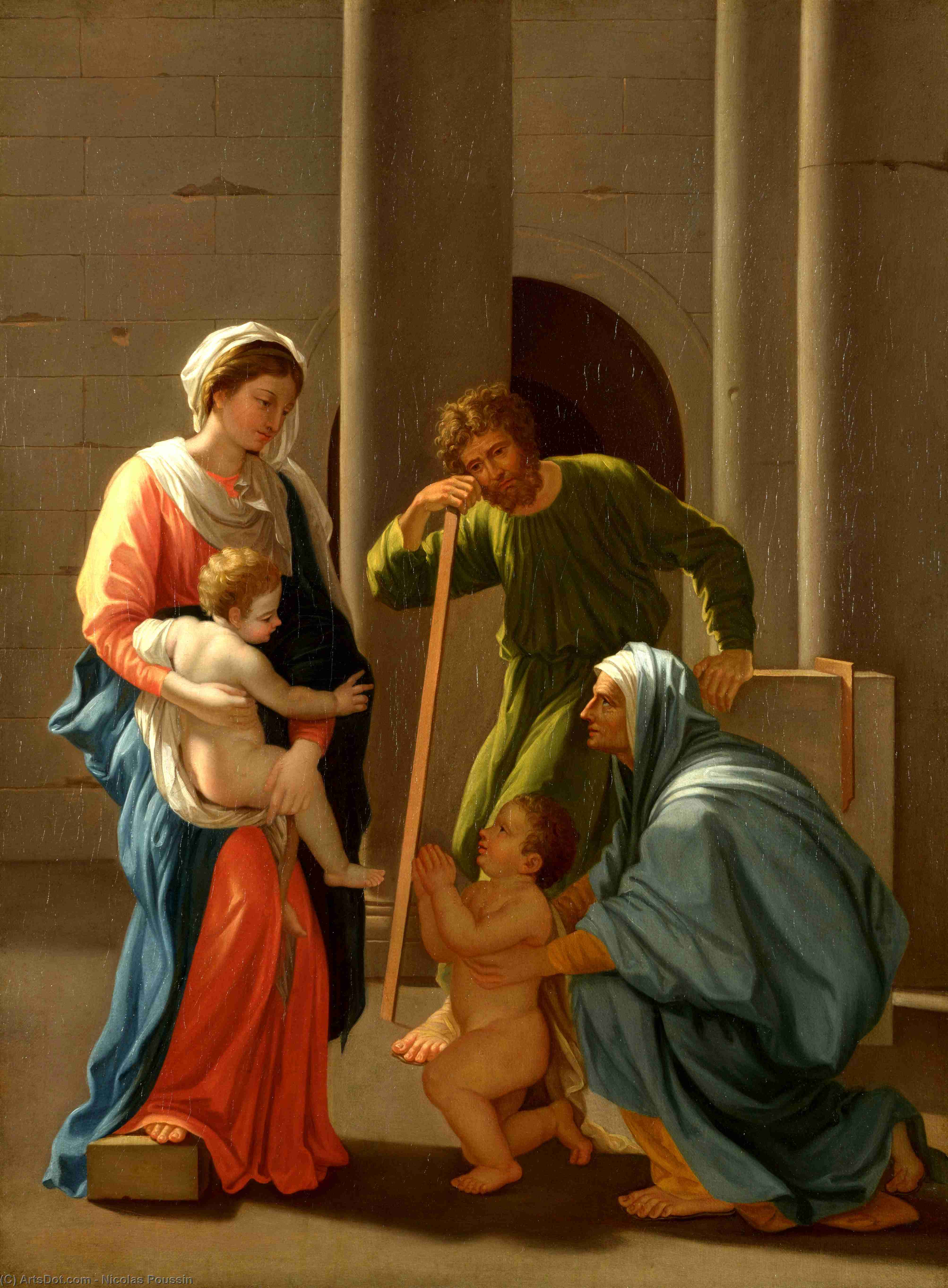 WikiOO.org – 美術百科全書 - 繪畫，作品 Nicolas Poussin -  神圣的 家庭  与  圣人 伊丽莎白  和  约翰