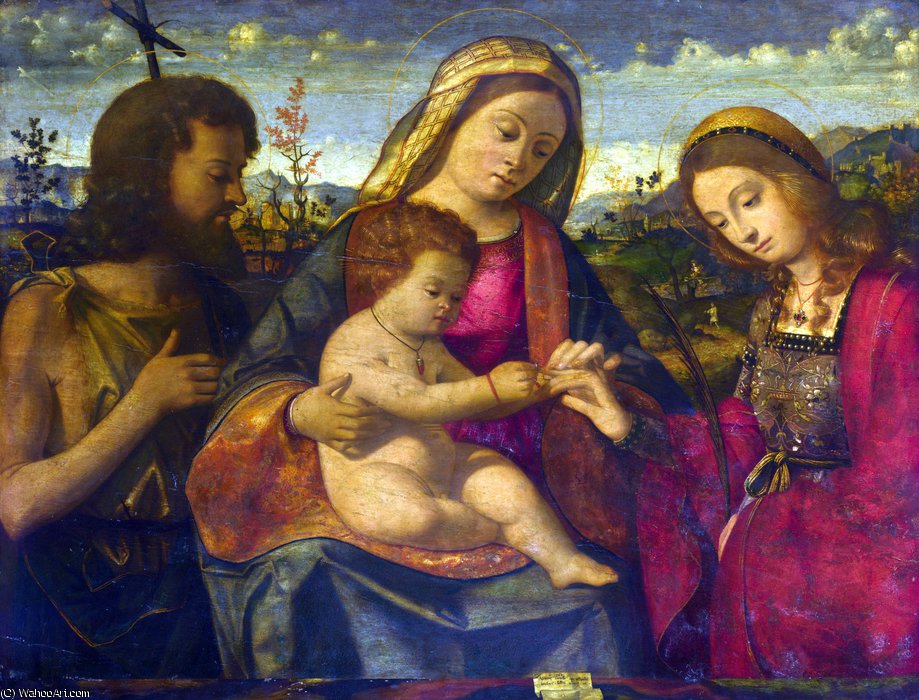 Wikioo.org - The Encyclopedia of Fine Arts - Painting, Artwork by Andrea Previtali - The Virgin and Child with Saints