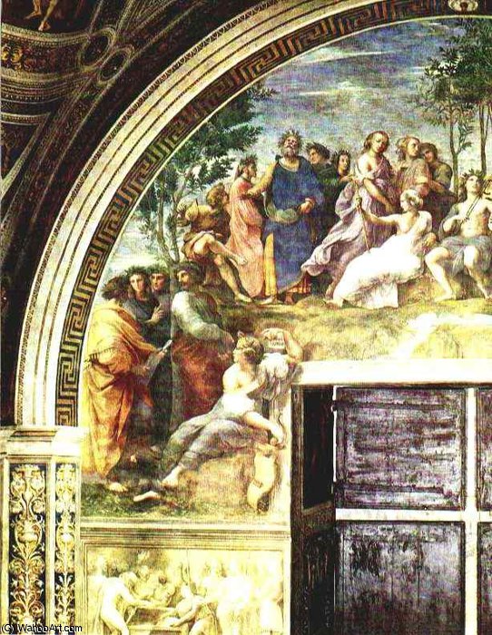 WikiOO.org - Enciklopedija likovnih umjetnosti - Slikarstvo, umjetnička djela Raphael (Raffaello Sanzio Da Urbino) - Mount Parnassus (left view)