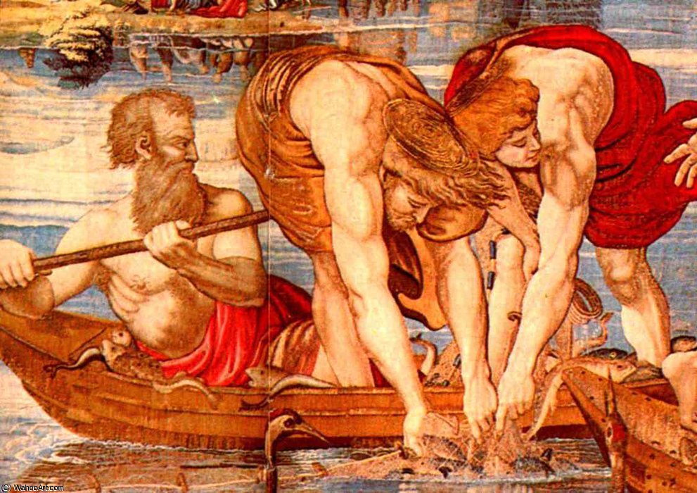 Wikioo.org – L'Enciclopedia delle Belle Arti - Pittura, Opere di Raphael (Raffaello Sanzio Da Urbino) - la pesca miracolosa - La presa di pesci d