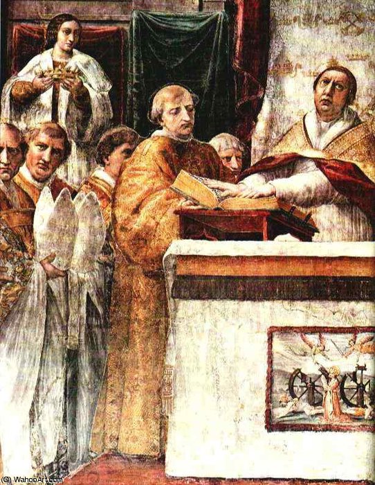 WikiOO.org – 美術百科全書 - 繪畫，作品 Raphael (Raffaello Sanzio Da Urbino) - 誓言 的  教宗  狮子座  ㈢  左  查看