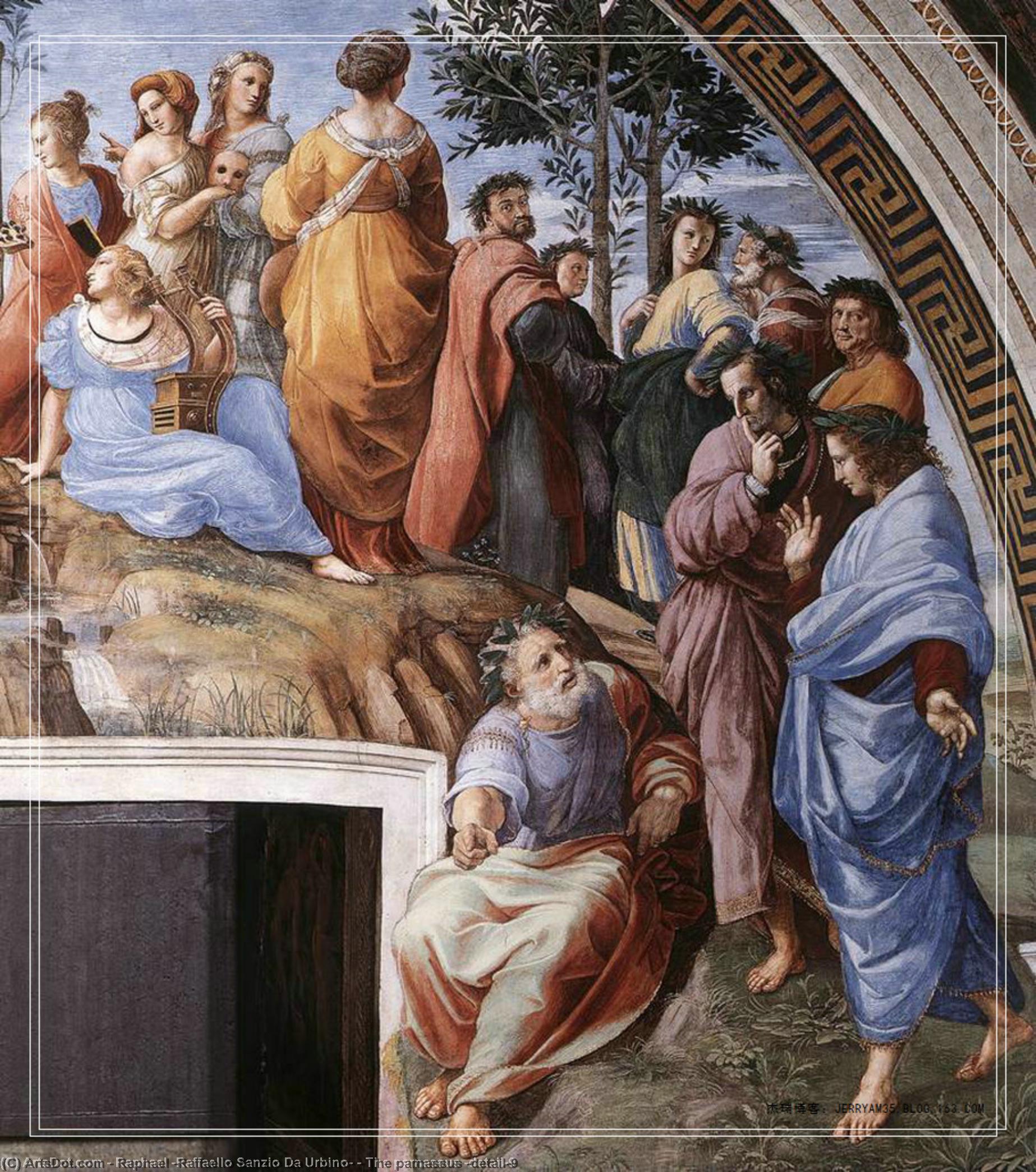 Wikioo.org – La Enciclopedia de las Bellas Artes - Pintura, Obras de arte de Raphael (Raffaello Sanzio Da Urbino) - el parnaso Detalle  9