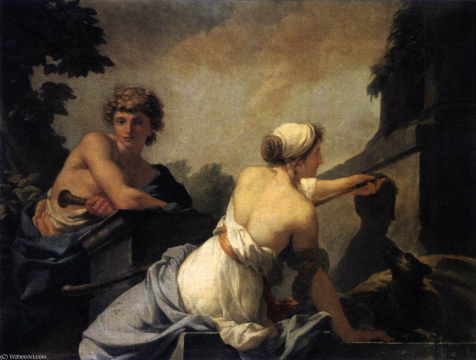 Wikioo.org - The Encyclopedia of Fine Arts - Painting, Artwork by Jean Baptiste Baron Regnault - Dibutades Tracing the Portrait of a Shepherd