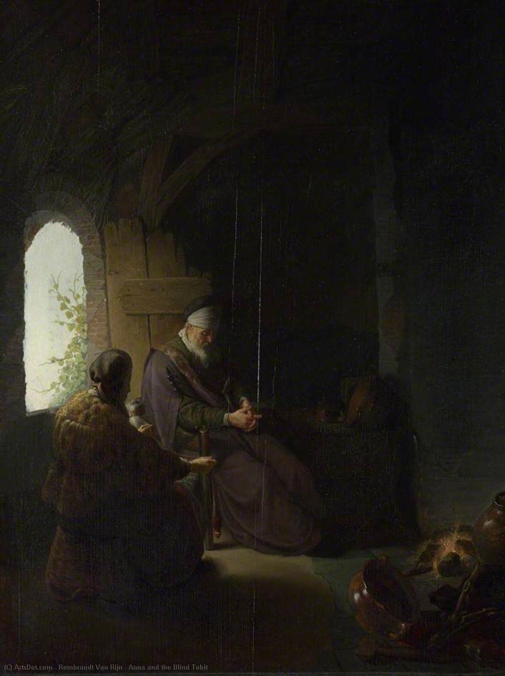 WikiOO.org – 美術百科全書 - 繪畫，作品 Rembrandt Van Rijn - 安娜 和  的  盲目  托比特