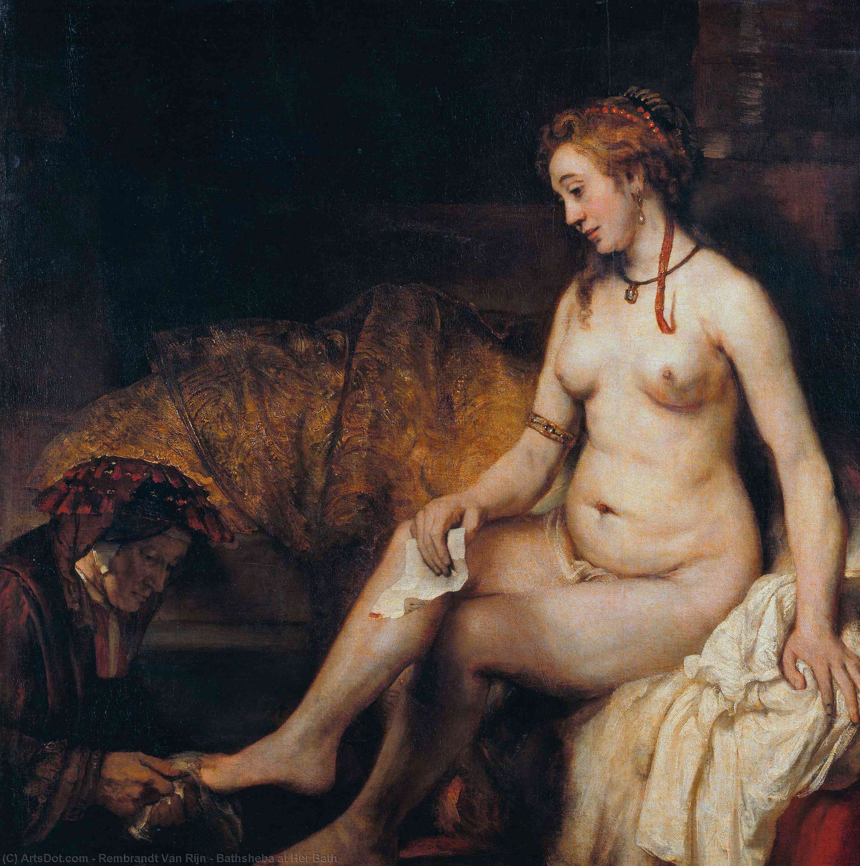 Wikioo.org – La Enciclopedia de las Bellas Artes - Pintura, Obras de arte de Rembrandt Van Rijn - Betsabé a ella baño