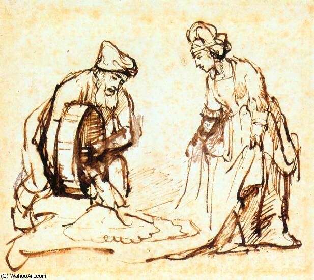WikiOO.org – 美術百科全書 - 繪畫，作品 Rembrandt Van Rijn - 波阿斯 铸件 大麦 成 Ruth's 面纱
