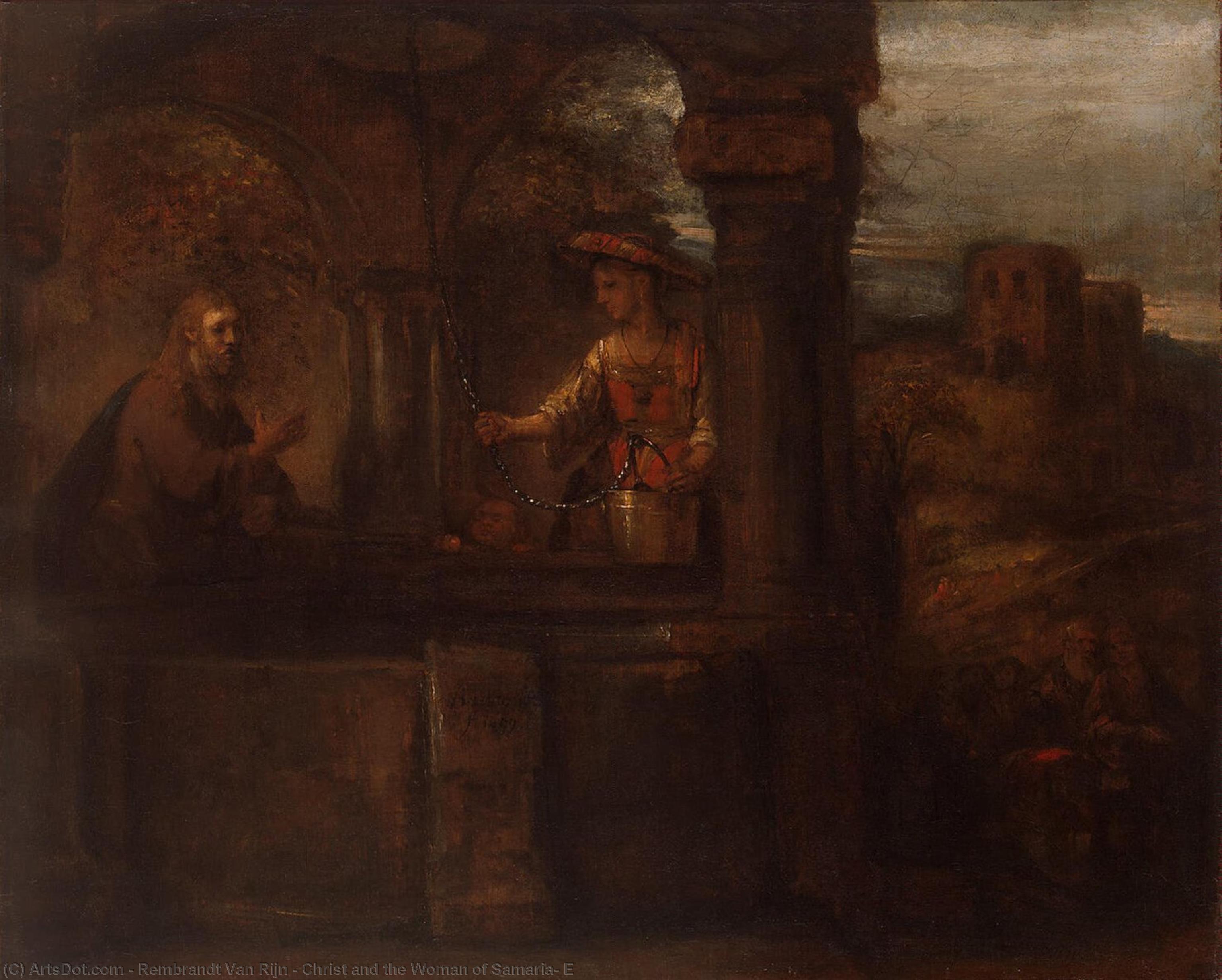 Wikoo.org - موسوعة الفنون الجميلة - اللوحة، العمل الفني Rembrandt Van Rijn - Christ and the Woman of Samaria, E