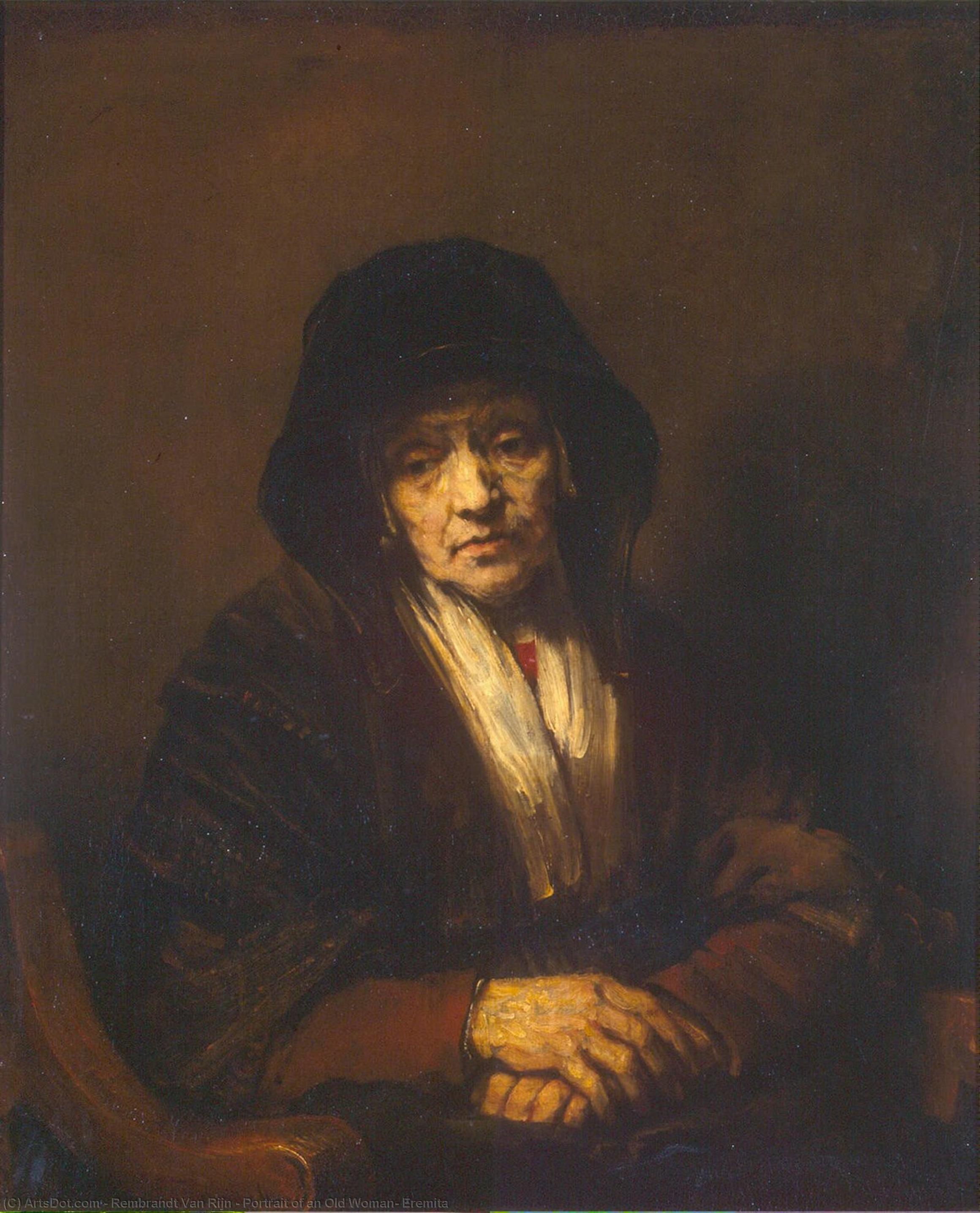 Wikioo.org – La Enciclopedia de las Bellas Artes - Pintura, Obras de arte de Rembrandt Van Rijn - retrato de una mujer mayor , Eremita