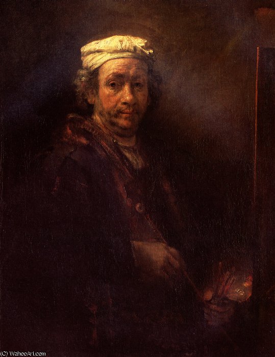 WikiOO.org - Encyclopedia of Fine Arts - Lukisan, Artwork Rembrandt Van Rijn - Self-Portrait at the Easel