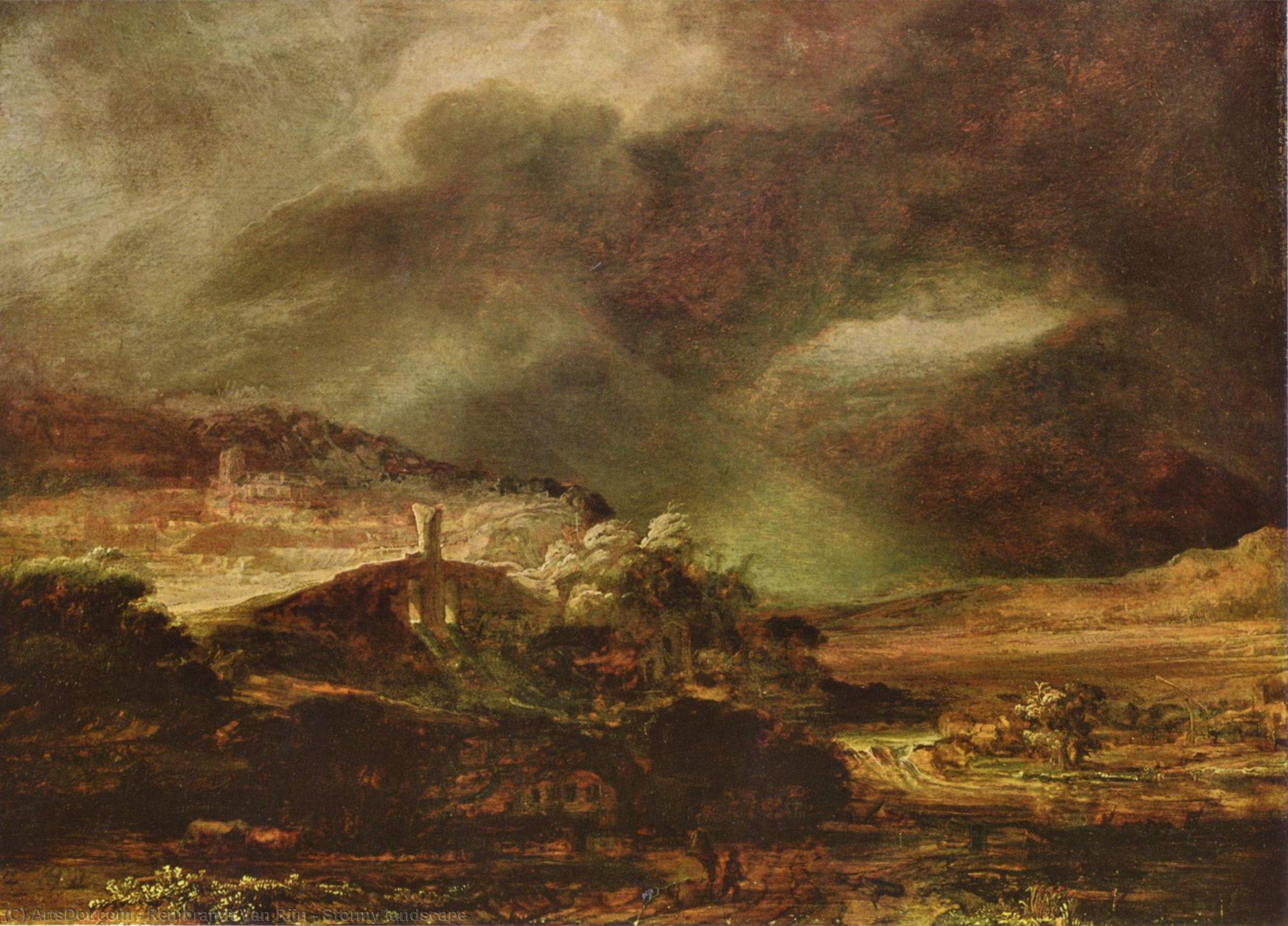 WikiOO.org - Encyclopedia of Fine Arts - Maľba, Artwork Rembrandt Van Rijn - Stormy landscape