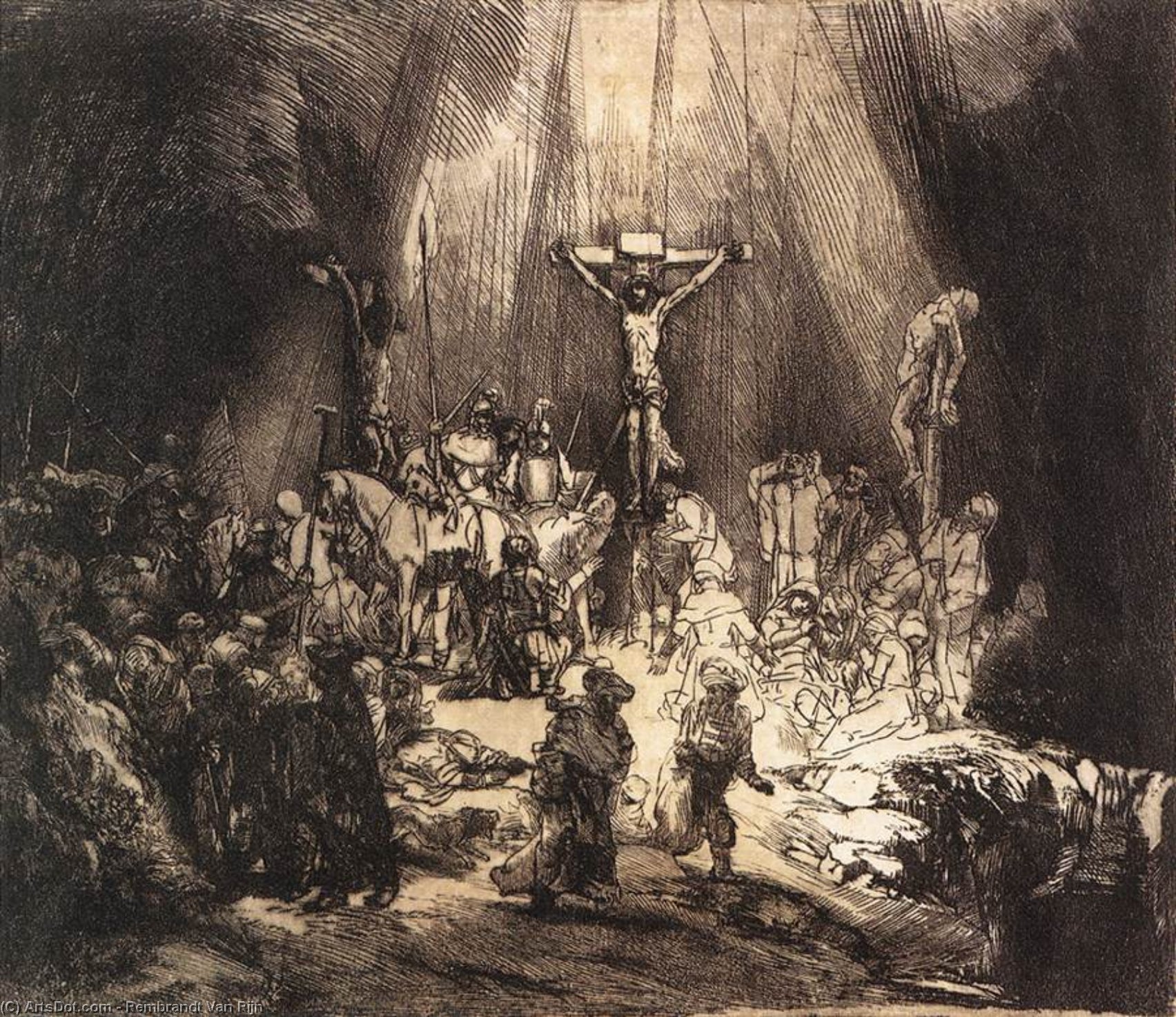Wikioo.org - Die Enzyklopädie bildender Kunst - Malerei, Kunstwerk von Rembrandt Van Rijn - Die drei Kreuze zweite  staat