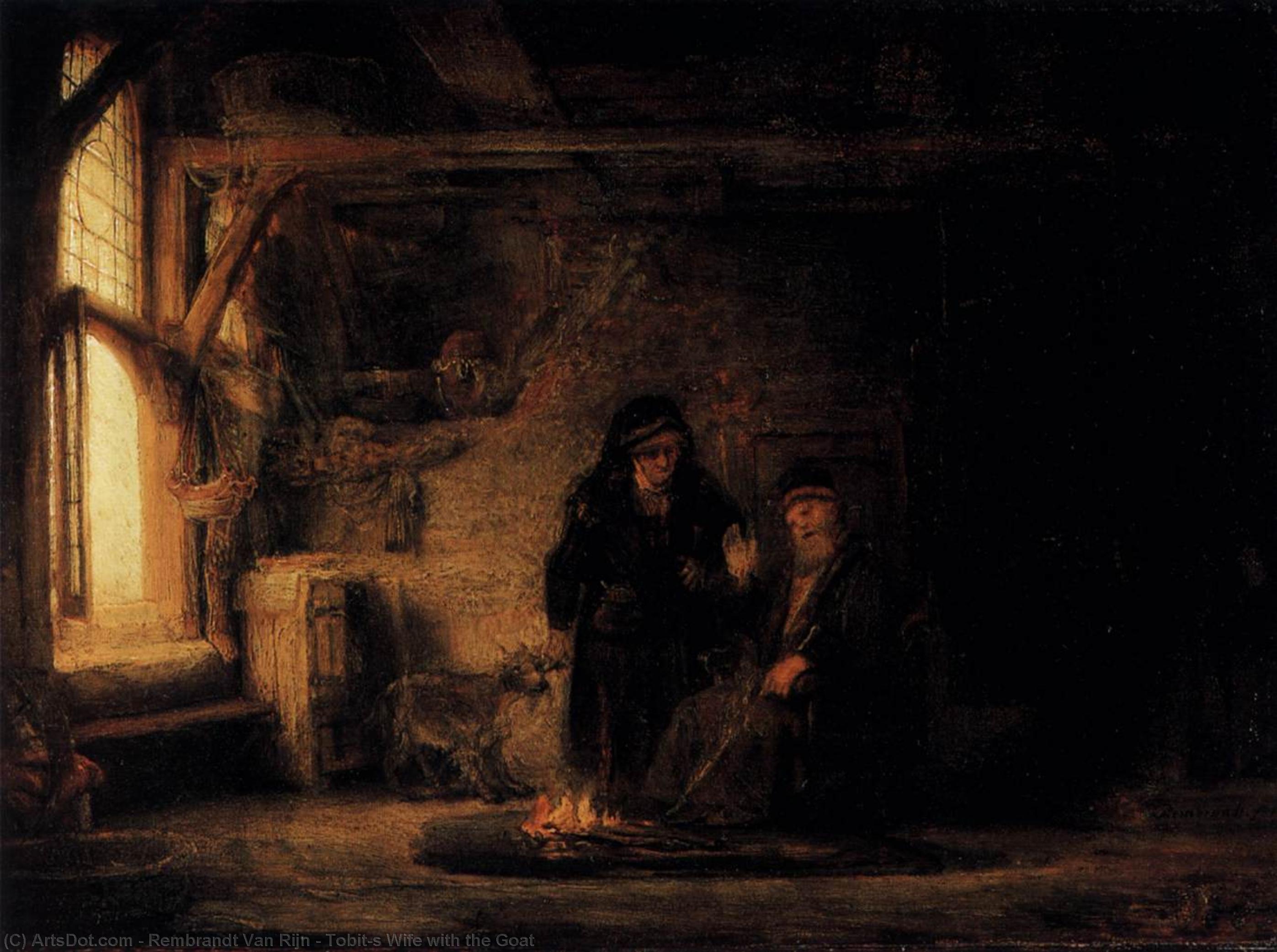 WikiOO.org - دایره المعارف هنرهای زیبا - نقاشی، آثار هنری Rembrandt Van Rijn - Tobit's Wife with the Goat