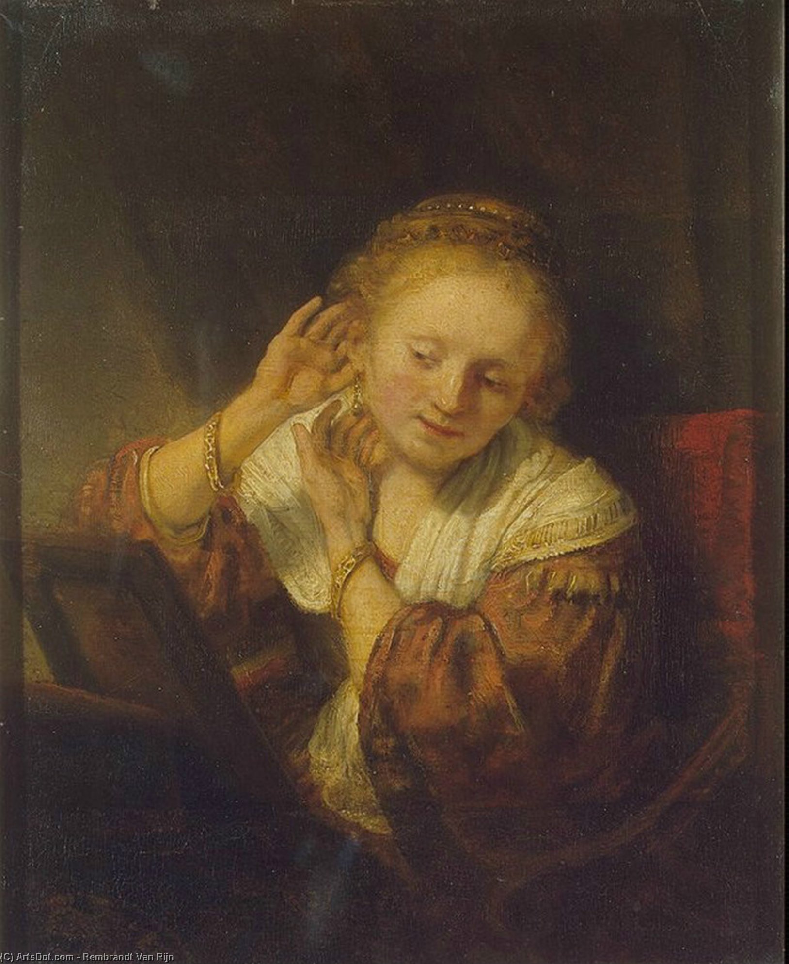 WikiOO.org - אנציקלופדיה לאמנויות יפות - ציור, יצירות אמנות Rembrandt Van Rijn - Young Woman with Earrings, Ere