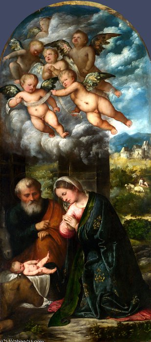 WikiOO.org - Encyclopedia of Fine Arts - Schilderen, Artwork Girolamo Romanino - The nativity