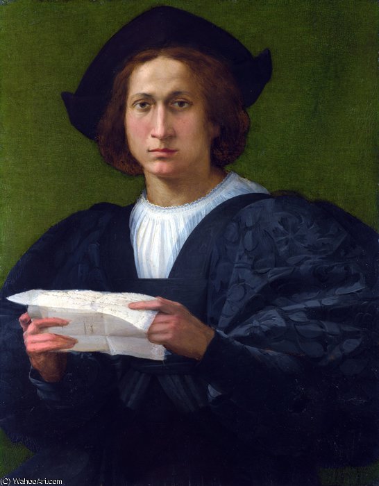 Wikioo.org - The Encyclopedia of Fine Arts - Painting, Artwork by Rosso Fiorentino - Portrait of a Young Man holding a Letter