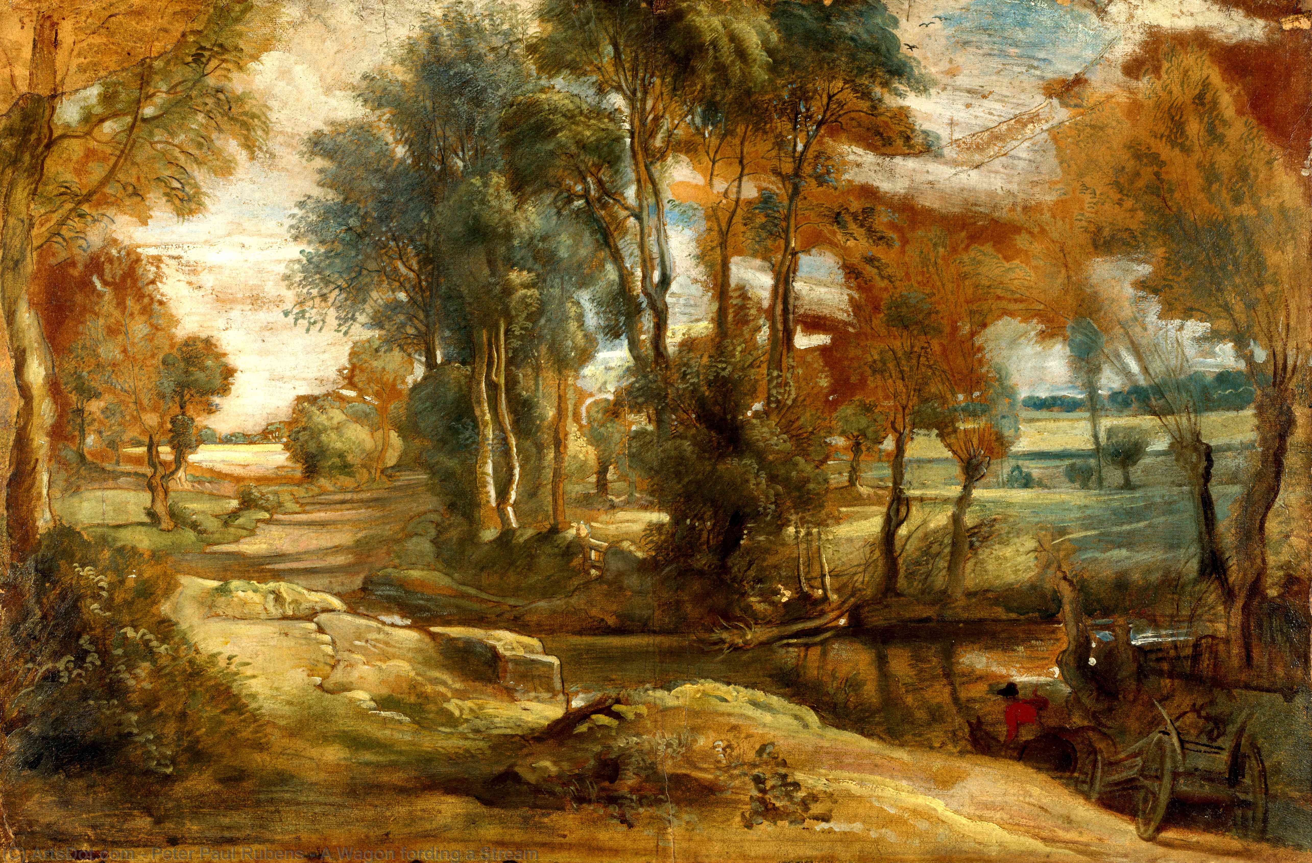 WikiOO.org - Encyclopedia of Fine Arts - Festés, Grafika Peter Paul Rubens - A Wagon fording a Stream