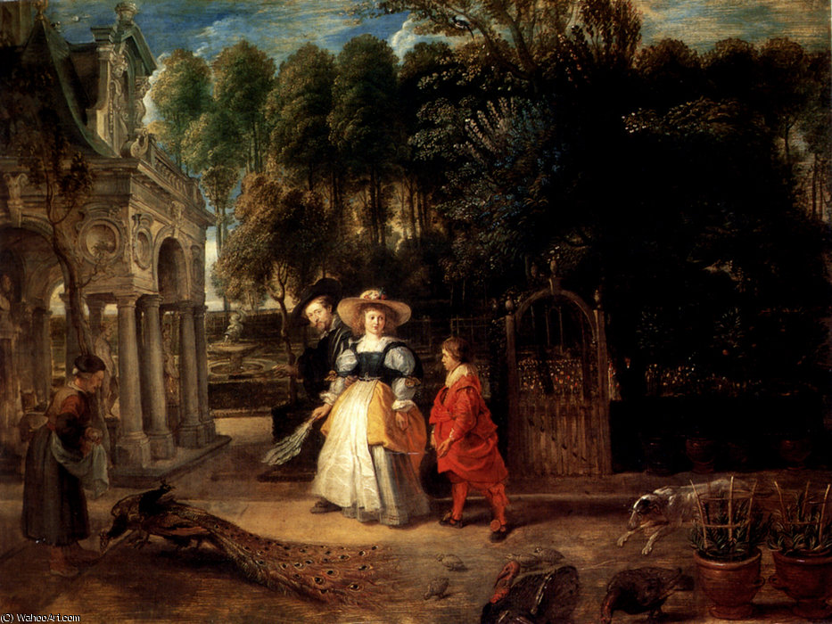 Wikioo.org - The Encyclopedia of Fine Arts - Painting, Artwork by Peter Paul Rubens - in His Garden With Helena Fourment