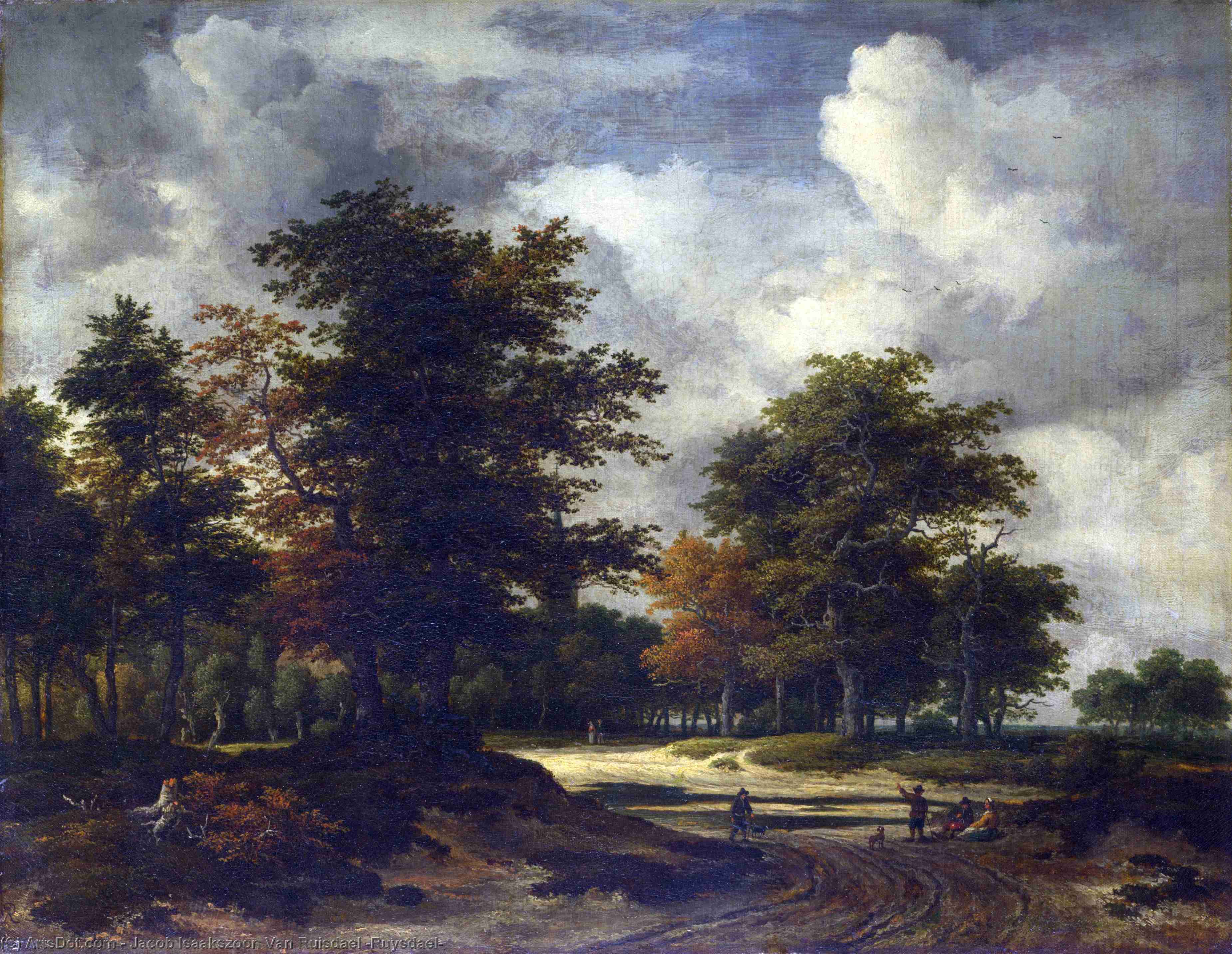 Wikioo.org – L'Encyclopédie des Beaux Arts - Peinture, Oeuvre de Jacob Isaakszoon Van Ruisdael (Ruysdael) - a route de premier plan  en  une  bois