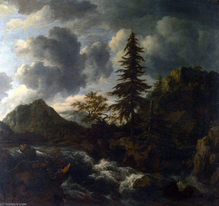 WikiOO.org - Güzel Sanatlar Ansiklopedisi - Resim, Resimler Jacob Isaakszoon Van Ruisdael (Ruysdael) - A Torrent in a Mountainous Landscape