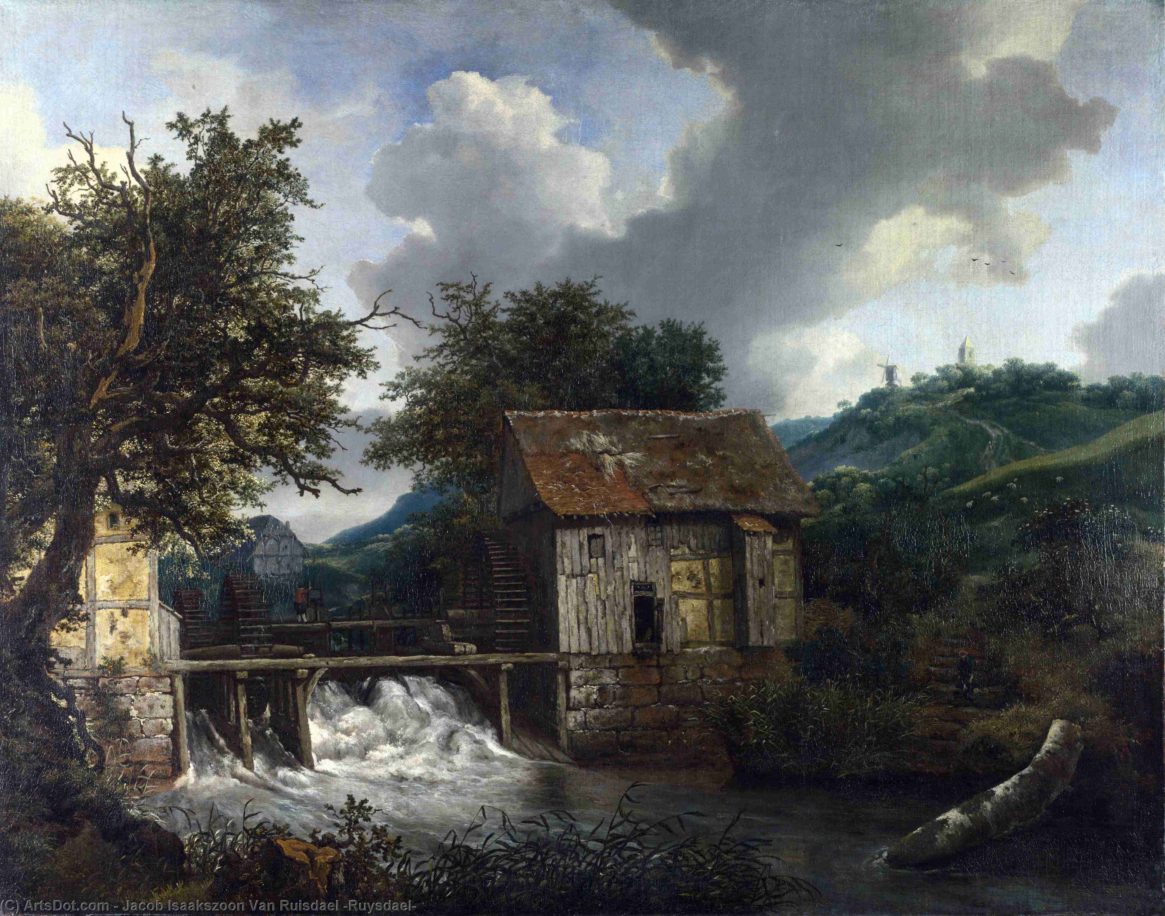 Wikioo.org - The Encyclopedia of Fine Arts - Painting, Artwork by Jacob Isaakszoon Van Ruisdael (Ruysdael) - Two Watermills and an Open Sluice at Singraven