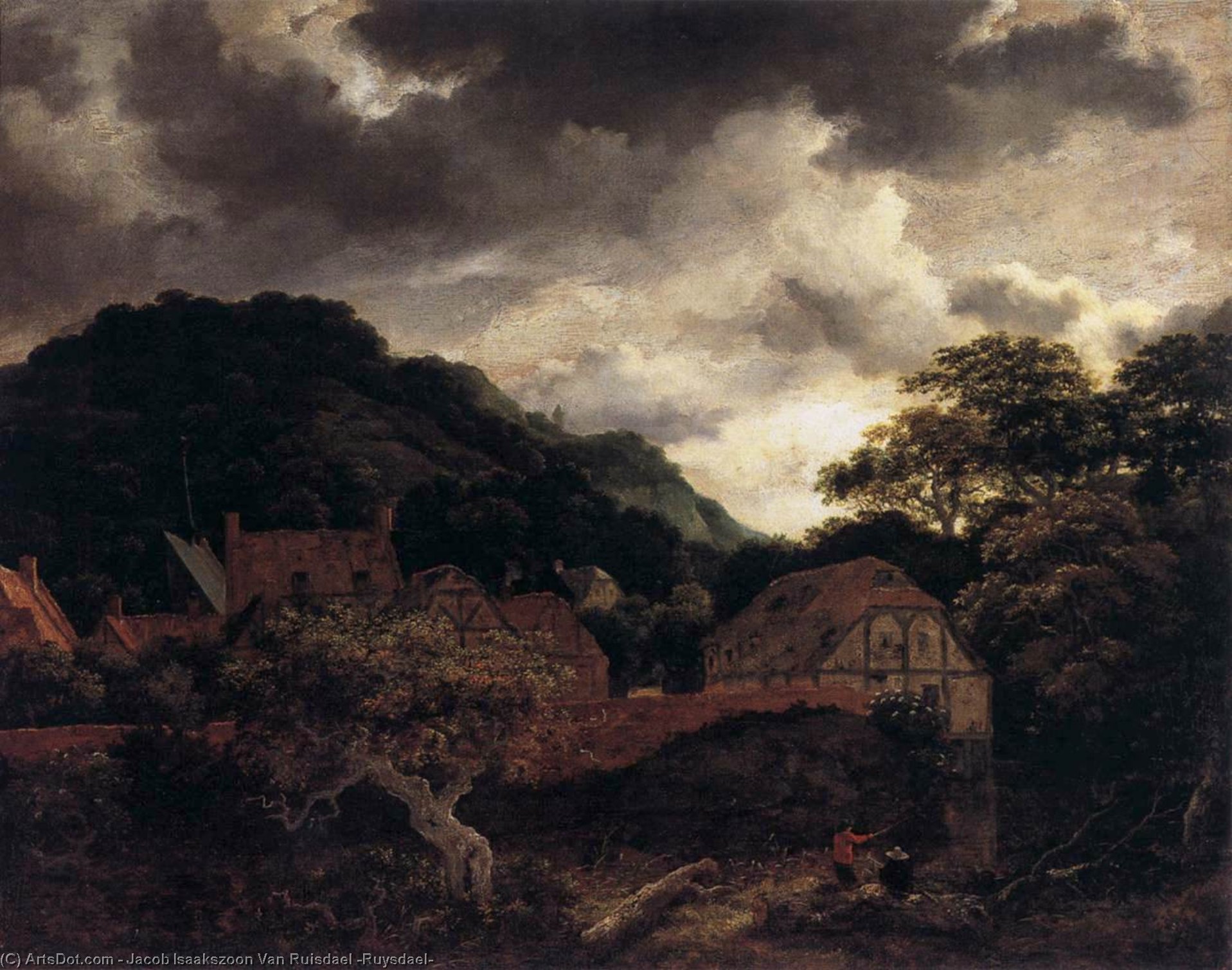 Wikioo.org – L'Encyclopédie des Beaux Arts - Peinture, Oeuvre de Jacob Isaakszoon Van Ruisdael (Ruysdael) - Village à le Wood's Bord