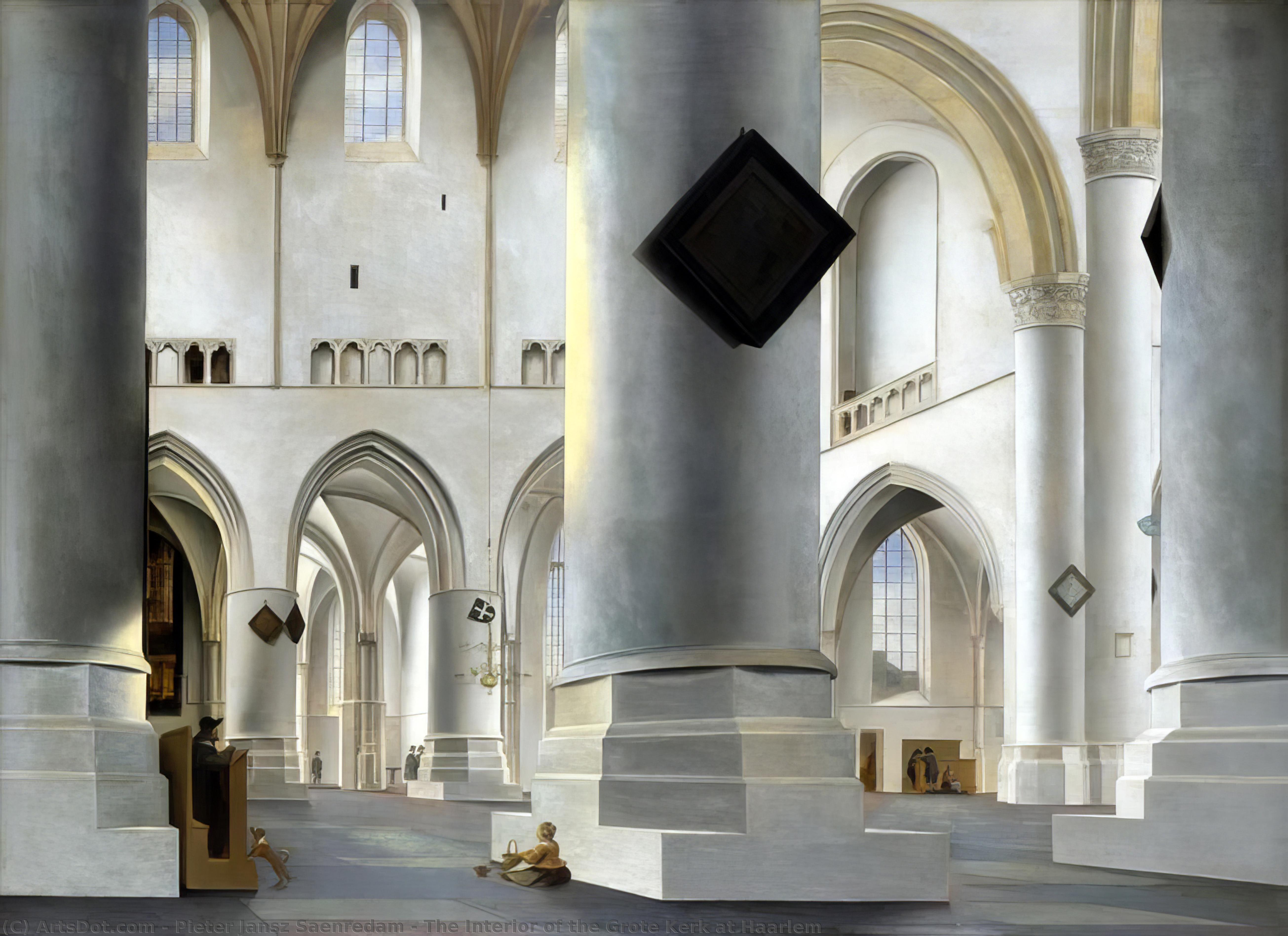 Wikoo.org - موسوعة الفنون الجميلة - اللوحة، العمل الفني Pieter Jansz Saenredam - The Interior of the Grote Kerk at Haarlem