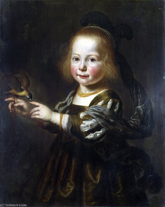 WikiOO.org - Encyclopedia of Fine Arts - Lukisan, Artwork Dirck Dircksz Van Santvoort - Portrait of Geertruyt Spiegel with a Finch