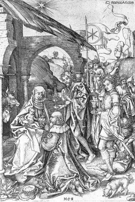WikiOO.org - Enciclopedia of Fine Arts - Pictura, lucrări de artă Martin Schongauer - Adoration of the Magi