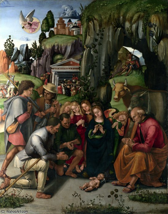 Wikoo.org - موسوعة الفنون الجميلة - اللوحة، العمل الفني Luca Signorelli - The Adoration of the Shepherds