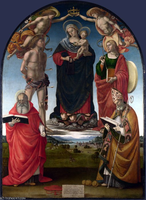 WikiOO.org – 美術百科全書 - 繪畫，作品 Luca Signorelli - 圣母子与圣徒
