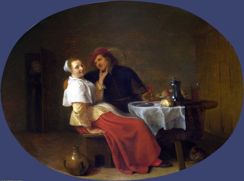 Wikioo.org – La Enciclopedia de las Bellas Artes - Pintura, Obras de arte de Hendrick Maertensz Sorgh - Dos Amantes en la tabla