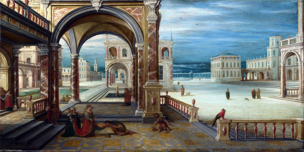 WikiOO.org - Enciclopédia das Belas Artes - Pintura, Arte por Hendrick Van Steenwijck The Younger - Courtyard of a Renaissance Palace