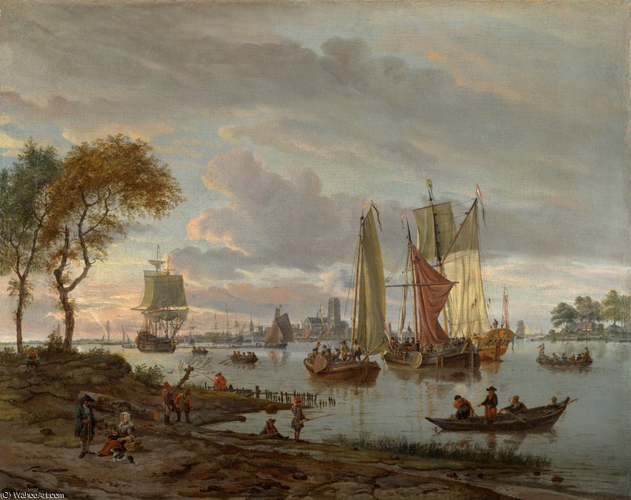Wikioo.org – La Enciclopedia de las Bellas Artes - Pintura, Obras de arte de Abraham Storck (Sturckenburch) - Una vista del río
