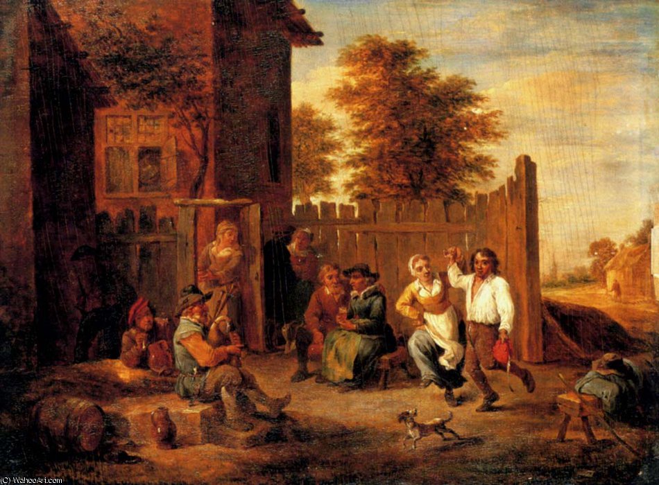 Wikoo.org - موسوعة الفنون الجميلة - اللوحة، العمل الفني David The Younger Teniers - Merrymaking Outside an Inn