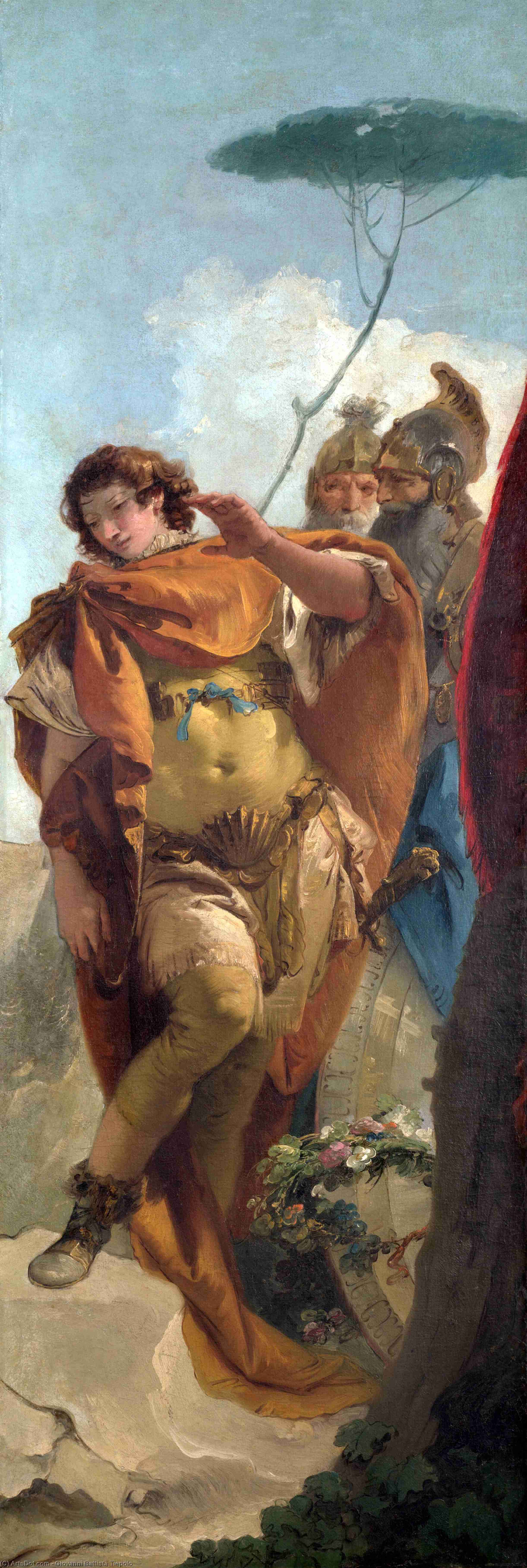 Wikioo.org - Die Enzyklopädie bildender Kunst - Malerei, Kunstwerk von Giovanni Battista Tiepolo - Rinaldo drehend in shame von dem zauberschild