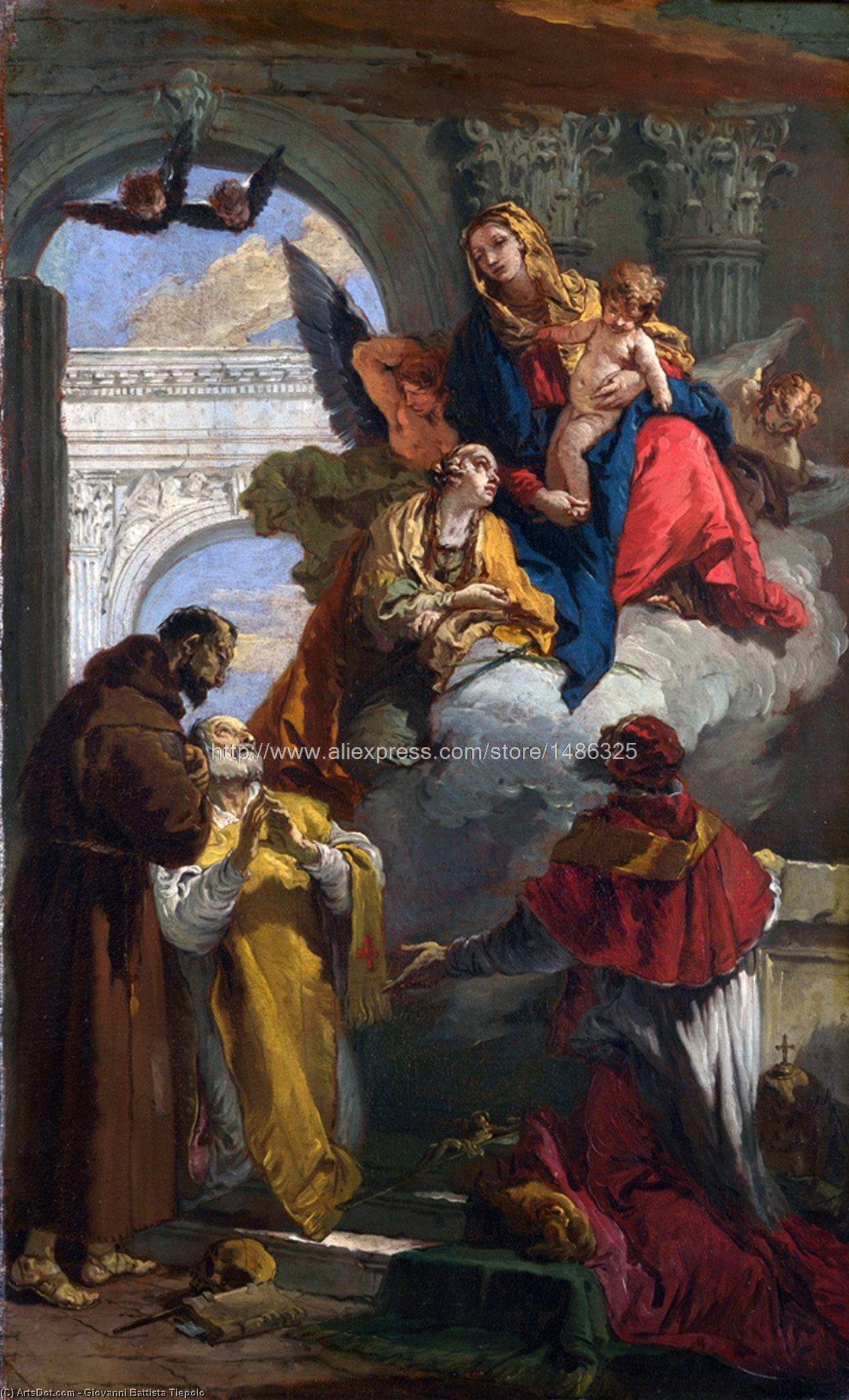 Wikioo.org - The Encyclopedia of Fine Arts - Painting, Artwork by Giovanni Battista Tiepolo - The Virgin and Child appearing to a Group of Saints