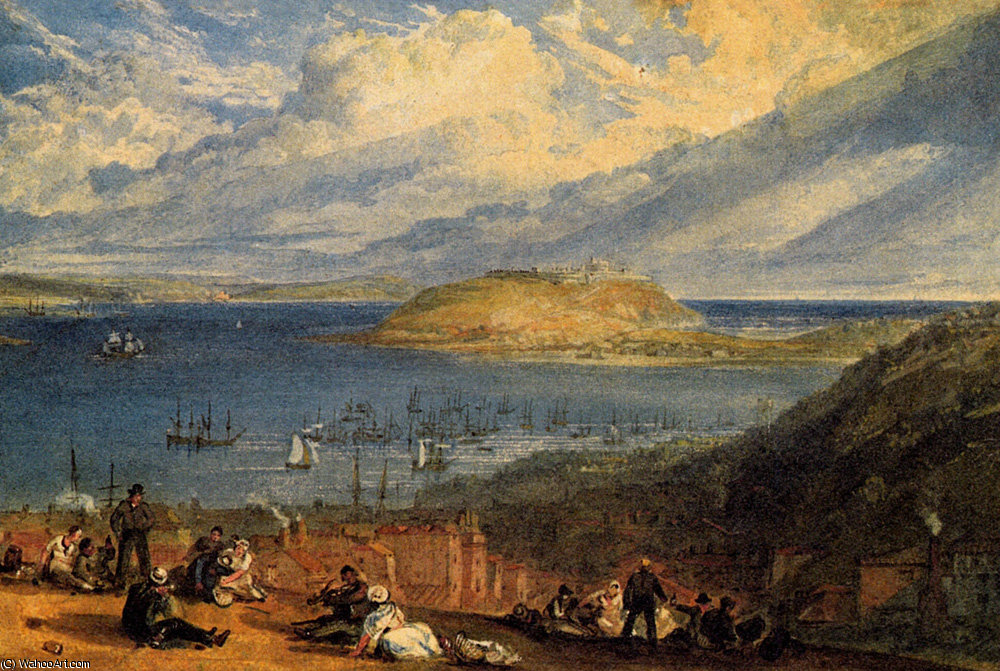 Wikioo.org - สารานุกรมวิจิตรศิลป์ - จิตรกรรม William Turner - Falmouth harbour cornwall