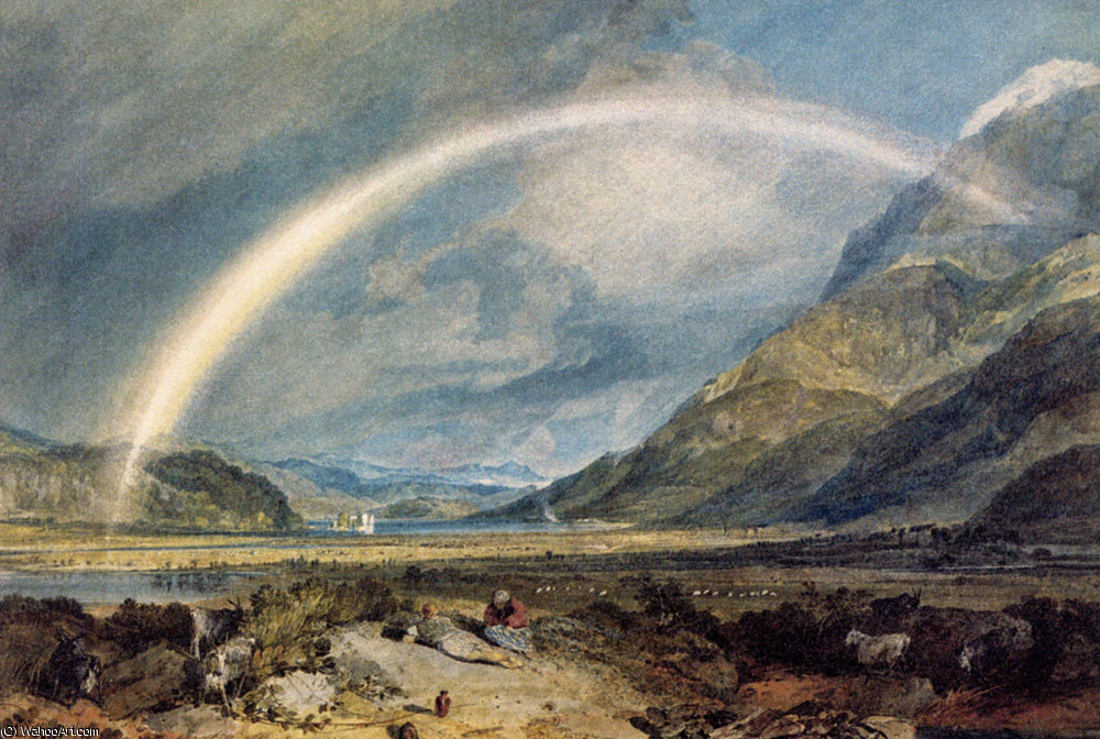 Wikioo.org - The Encyclopedia of Fine Arts - Painting, Artwork by William Turner - Kilchern Castle with the Cruchan Ben mountains Scotland Noon