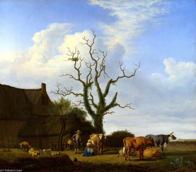 Wikioo.org - The Encyclopedia of Fine Arts - Painting, Artwork by Adriaen Van De Velde - A Farm with a Dead Tree