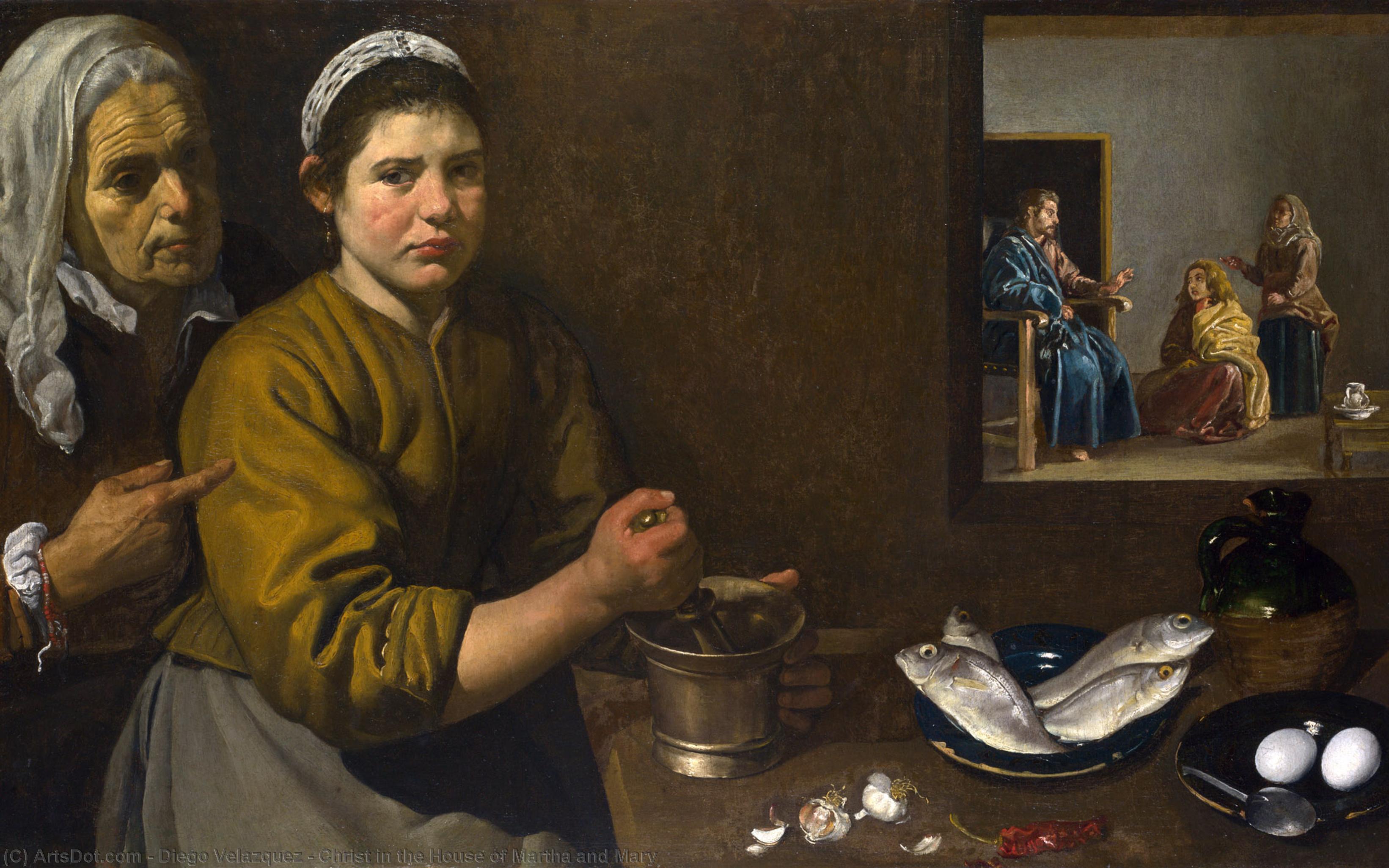 Wikioo.org - The Encyclopedia of Fine Arts - Painting, Artwork by Diego Velazquez - Christ in the House of Martha and Mary