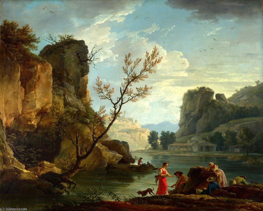 Wikioo.org - สารานุกรมวิจิตรศิลป์ - จิตรกรรม Claude Joseph Vernet - A River with Fishermen