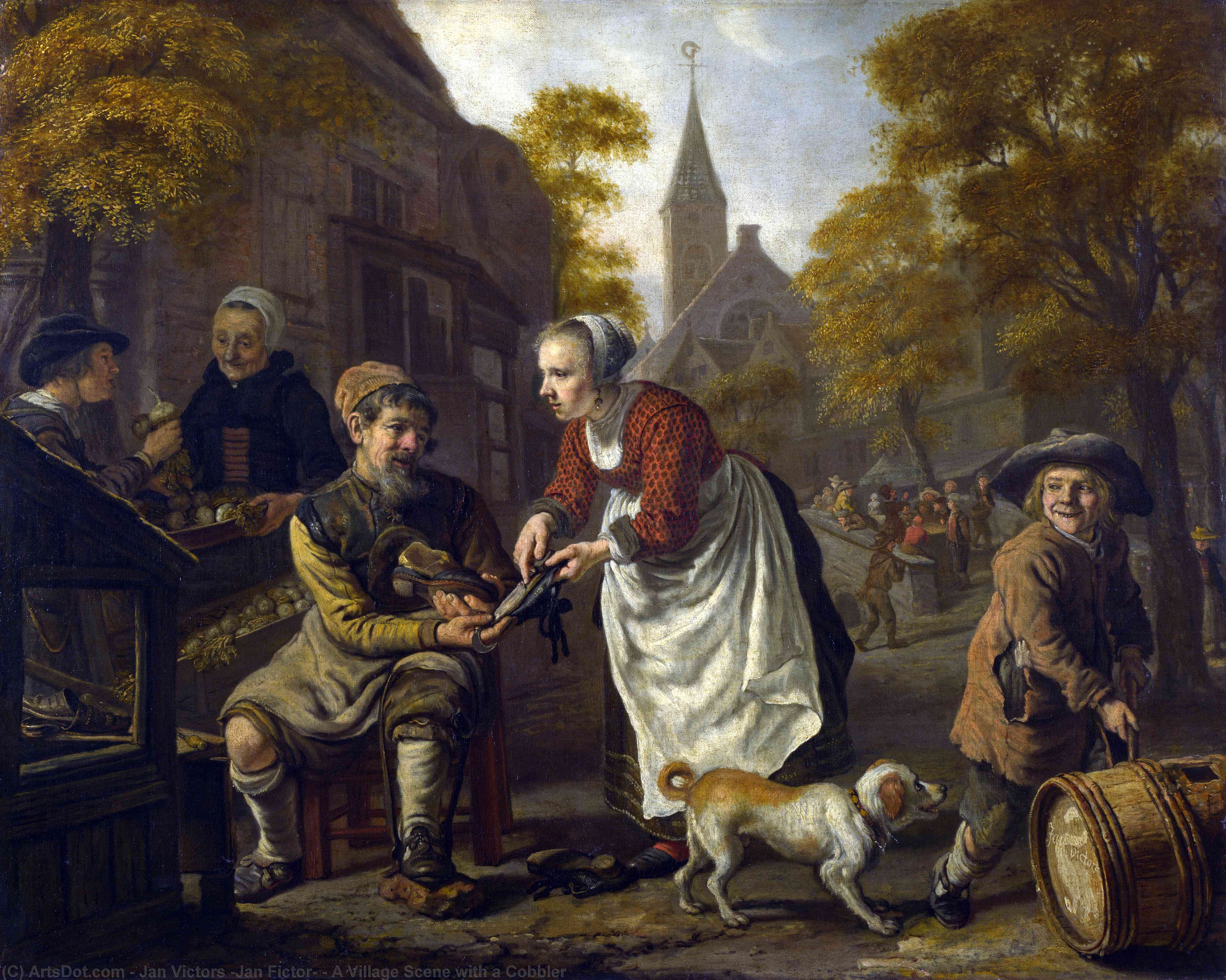 Wikioo.org - The Encyclopedia of Fine Arts - Painting, Artwork by Jan Victors (Jan Fictor) - A Village Scene with a Cobbler