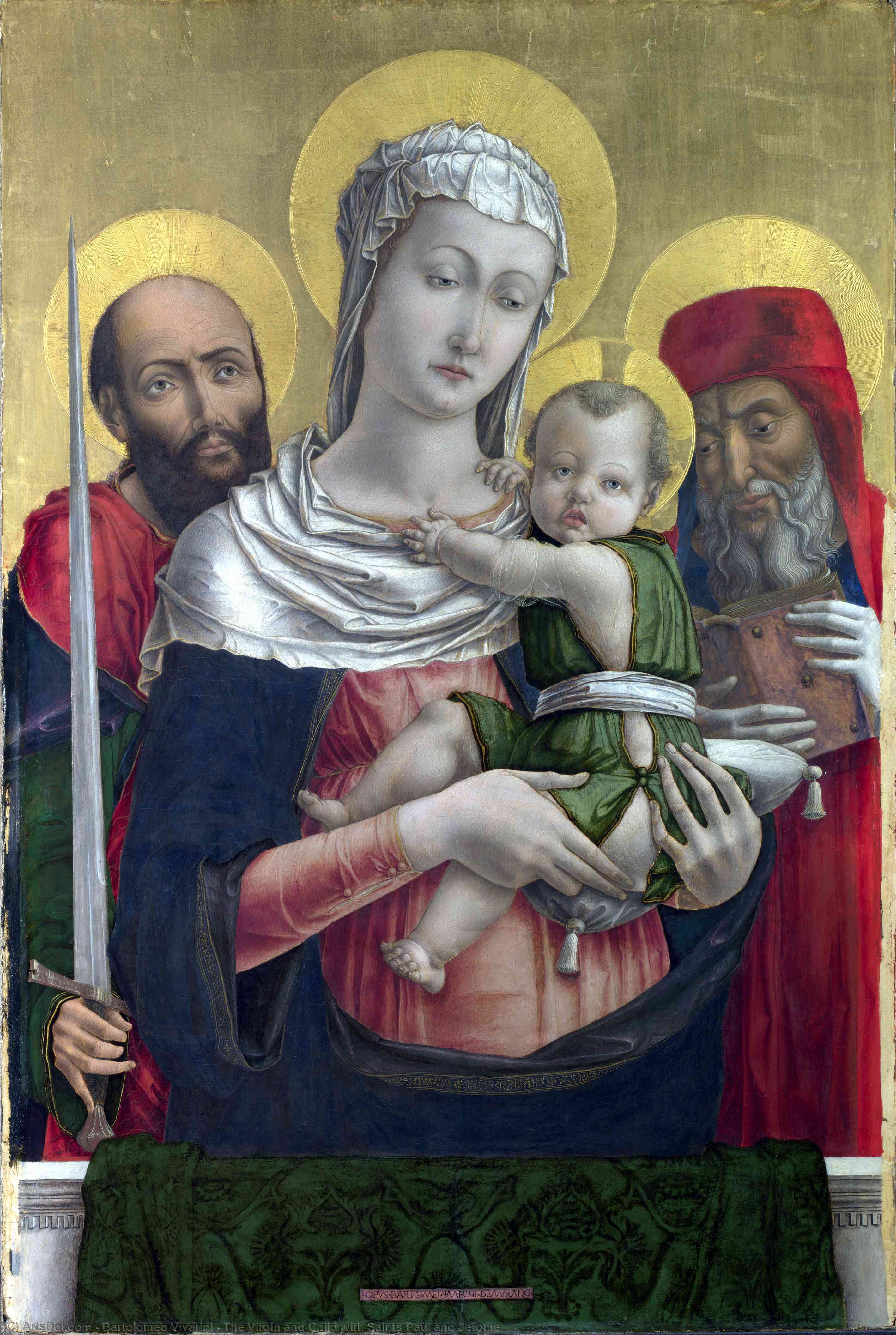 Wikioo.org - The Encyclopedia of Fine Arts - Painting, Artwork by Bartolomeo Vivarini - The Virgin and Child with Saints Paul and Jerome