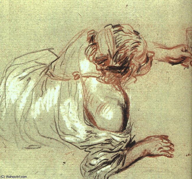 WikiOO.org – 美術百科全書 - 繪畫，作品 Jean Antoine Watteau - recicling bacchante 持有 玻璃
