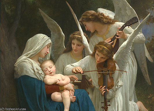 Wikioo.org - The Encyclopedia of Fine Arts - Painting, Artwork by William Adolphe Bouguereau - VirginAndAngelsAfterLarge