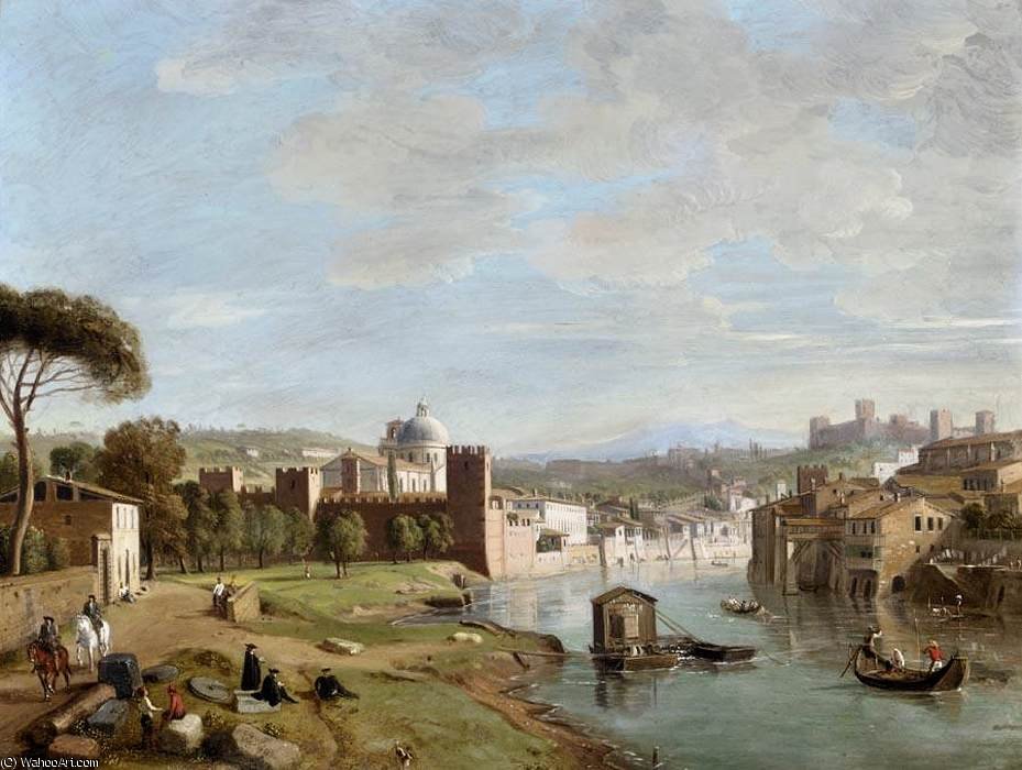 Wikioo.org - สารานุกรมวิจิตรศิลป์ - จิตรกรรม Gaspar Van Wittel (Caspar Andriaans Van Wittel) - A View of the River Adige at San Giorgio in Braida