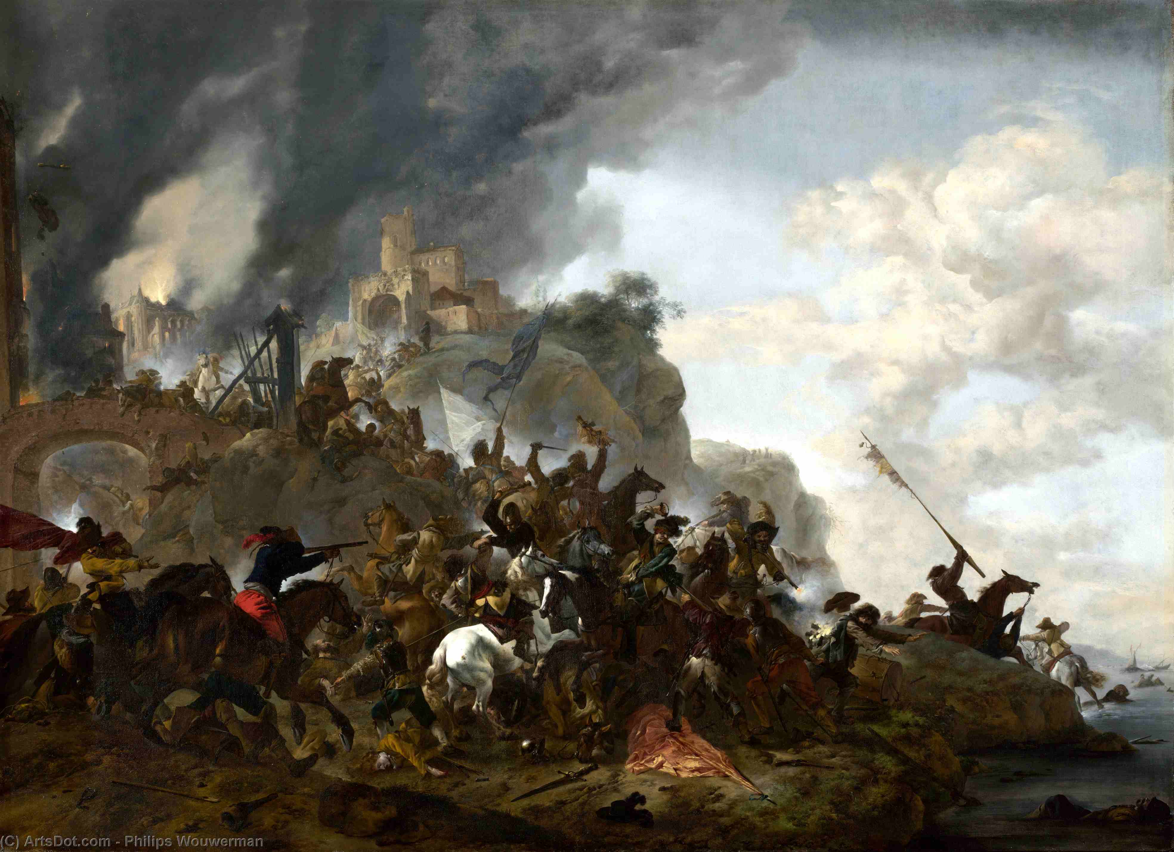 Wikioo.org - Encyklopedia Sztuk Pięknych - Malarstwo, Grafika Philips Wouwerman - Cavalry making a Sortie from a Fort on a Hill